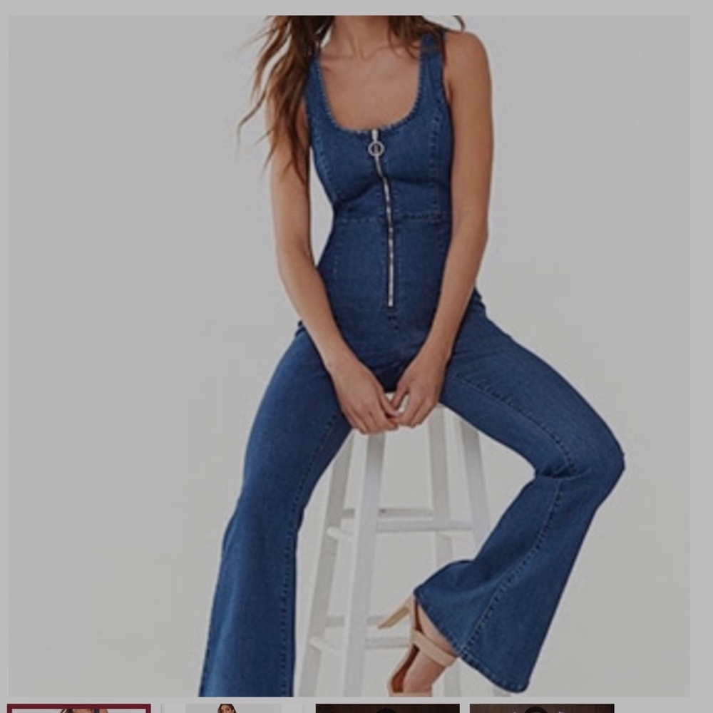 Forever 21 denim jumpsuit size m zip up